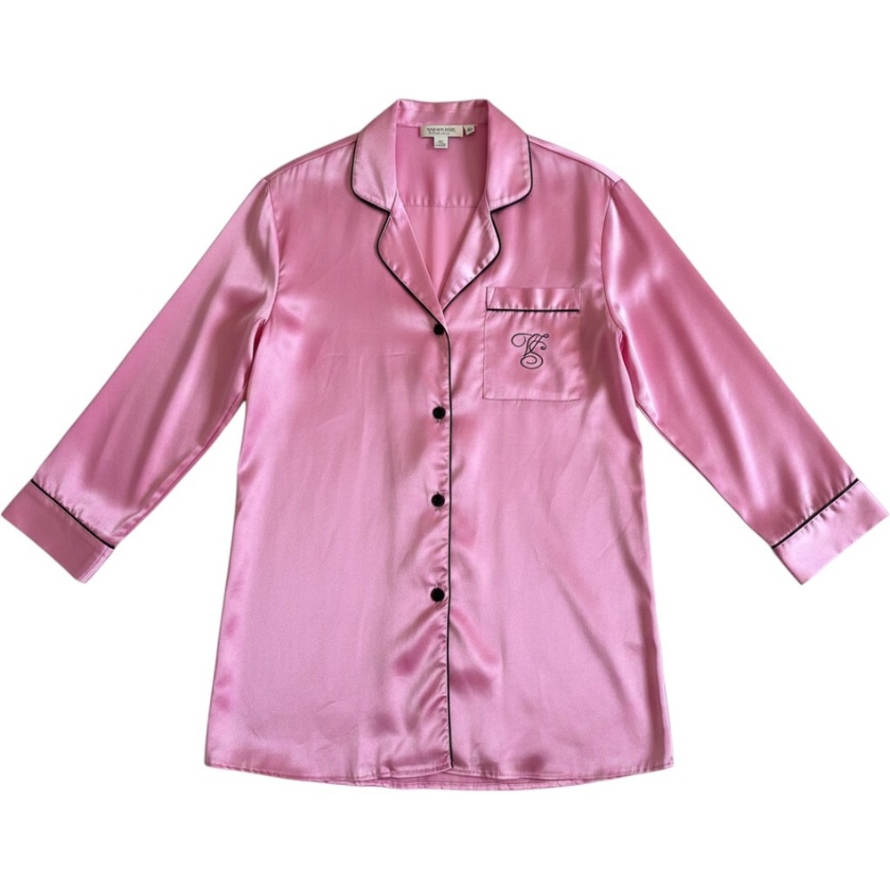 Vintage Victorias Secret Gold Label Pink‎ Satin Nightshirt Button Front Small